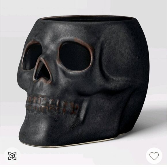 4.12"x6.12" Small Patina Pillar Ceramic Skull Candle Holder Black - Threshold - Picture 2 of 10
